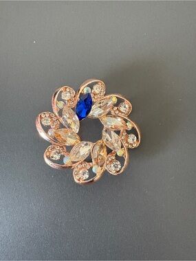 Crystal Floral Brooch - Blue and Champagne Accent